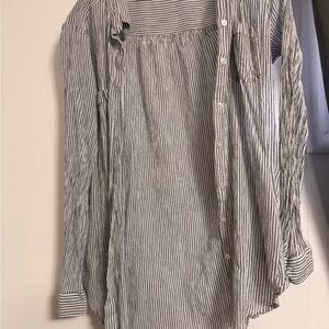 LOFT Black and White Striped Button Down Shirt